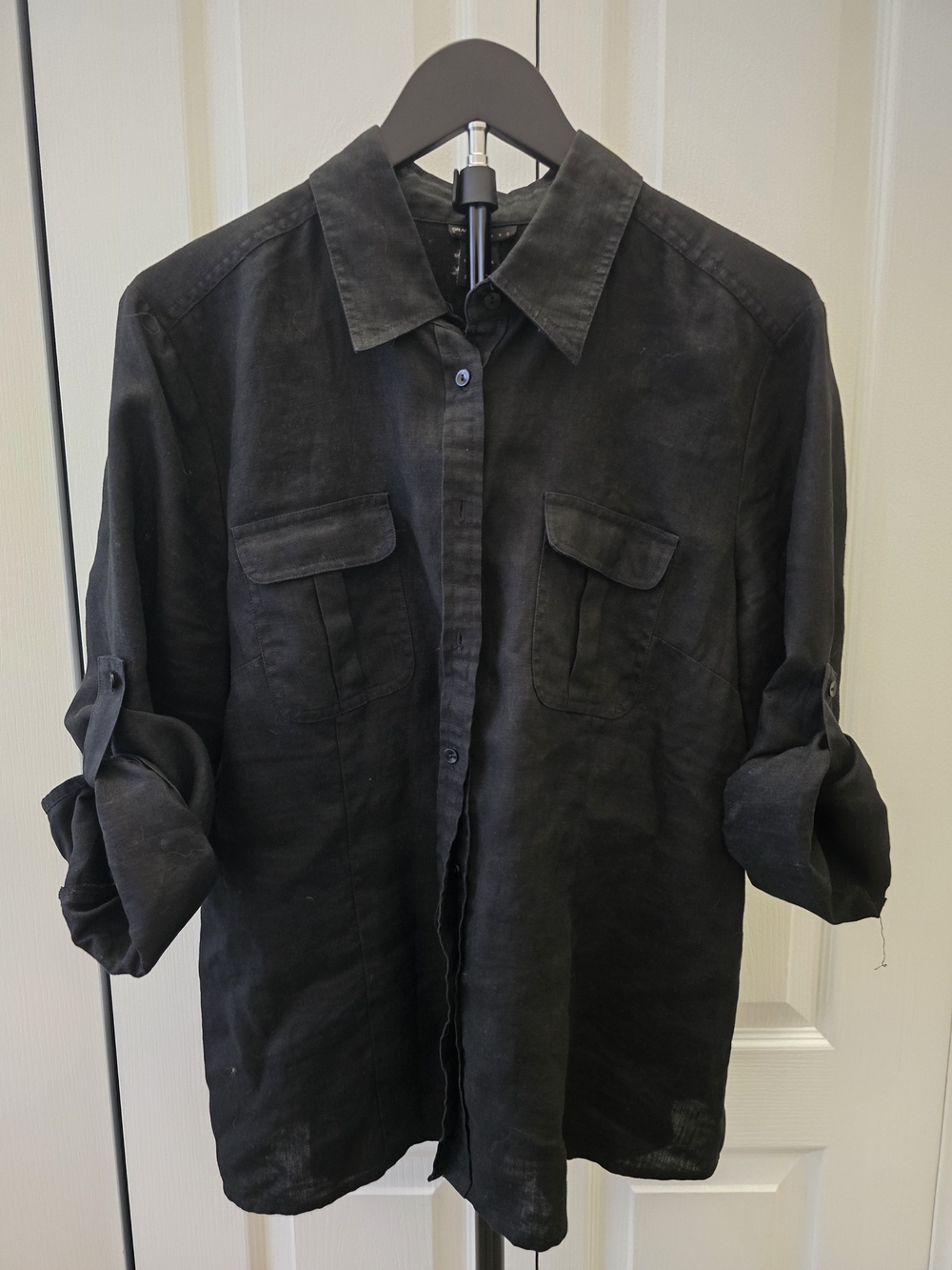 Grace Elements Black Linen Button-Down Camp Shirt